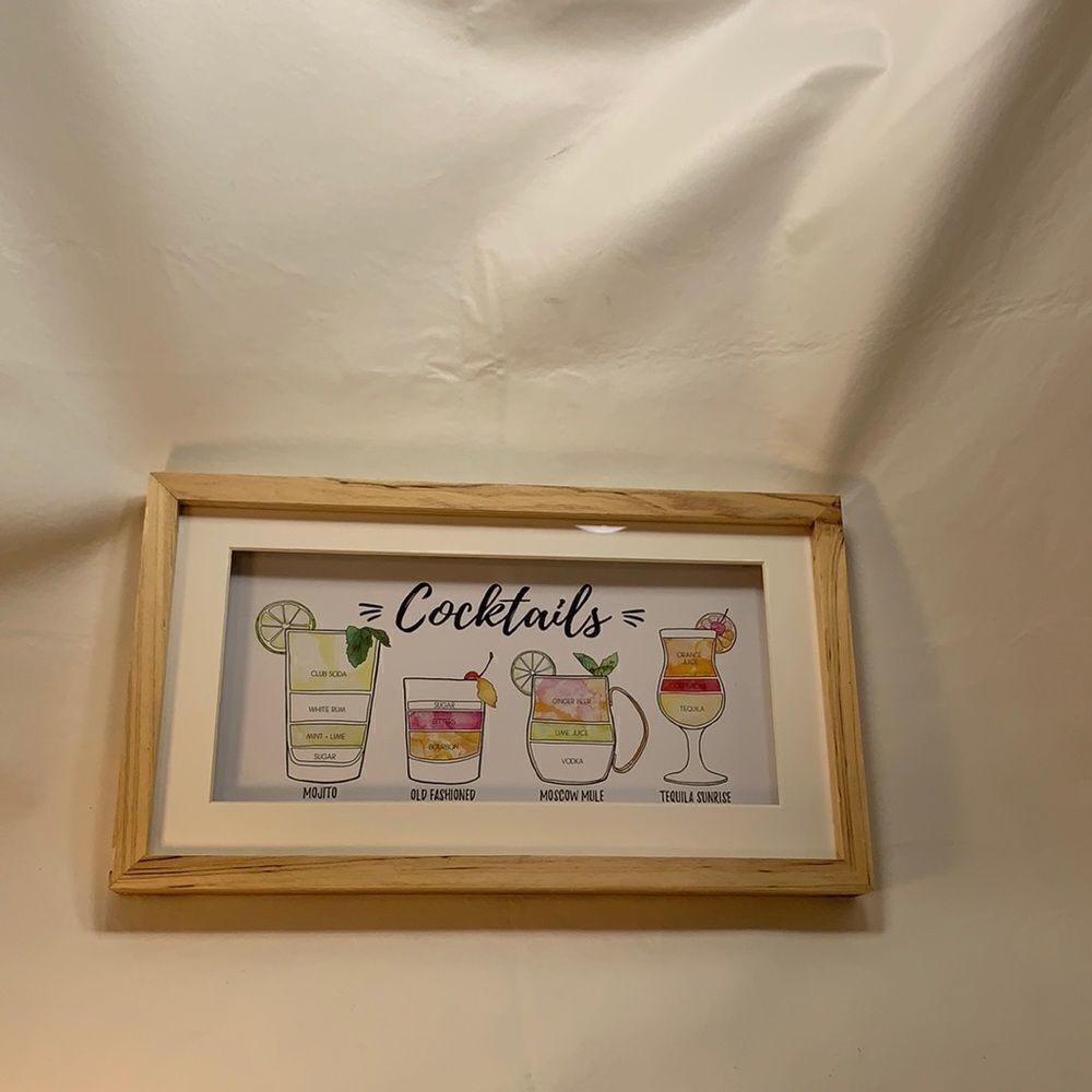 Cocktails Mojito Tequila Old Fashioned Moscow Mule 8 X 14 Framed Art Blonde Wood